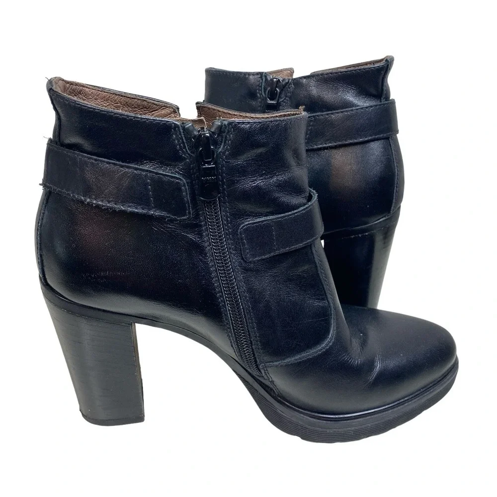 NeroGiardini Women 39 US 8.5 Black Leather Platform Buckle Ankle Boots Italy